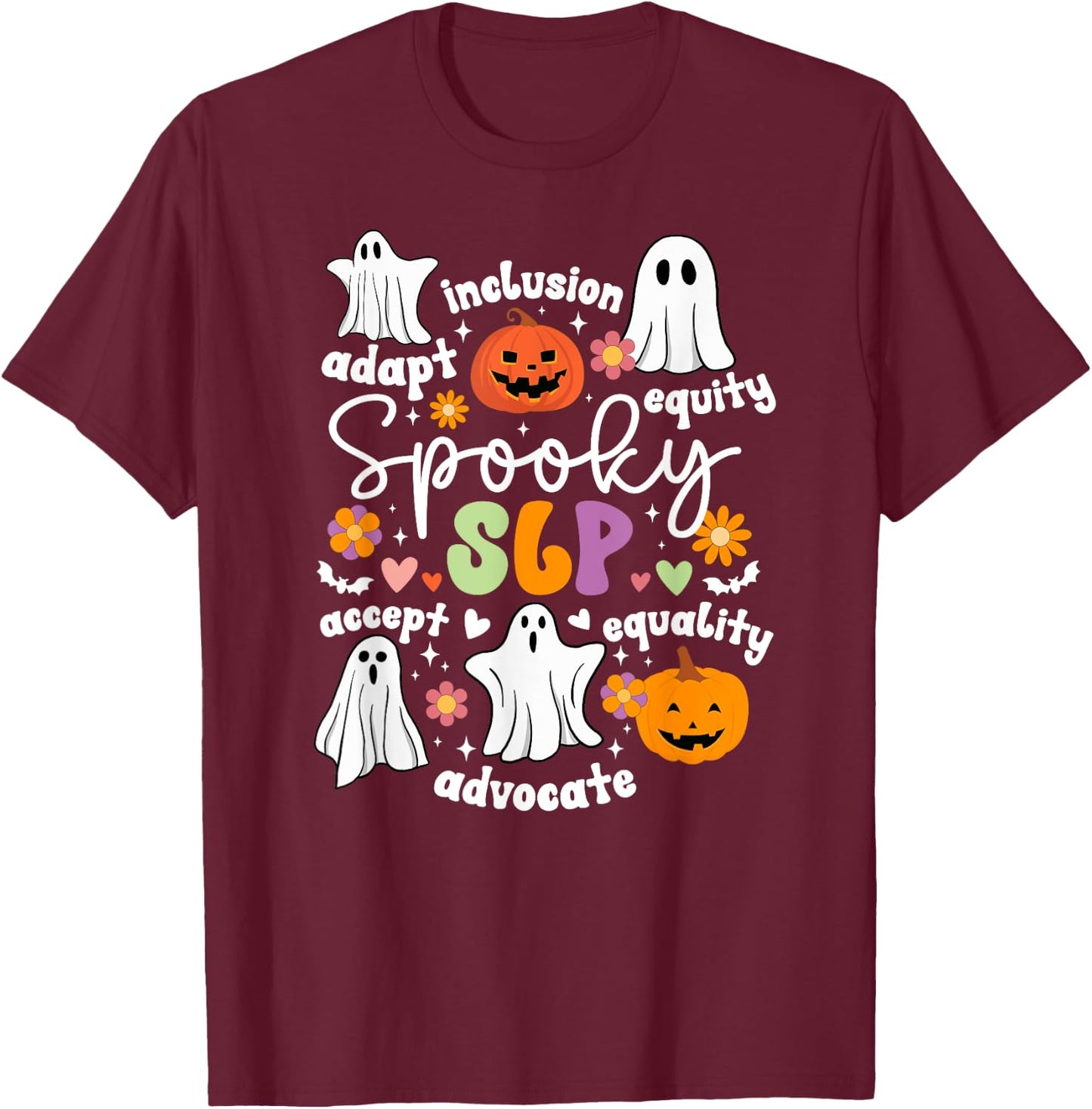 Spooky SLP Halloween Speech Language Pathologist Groovy T-Shirt - T-Shirt | Maroon