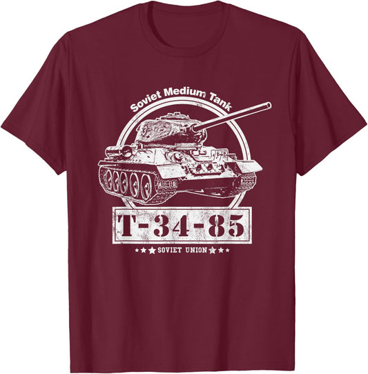 T-34-85 Soviet WW2 Tank T-Shirt - T-Shirt | Maroon