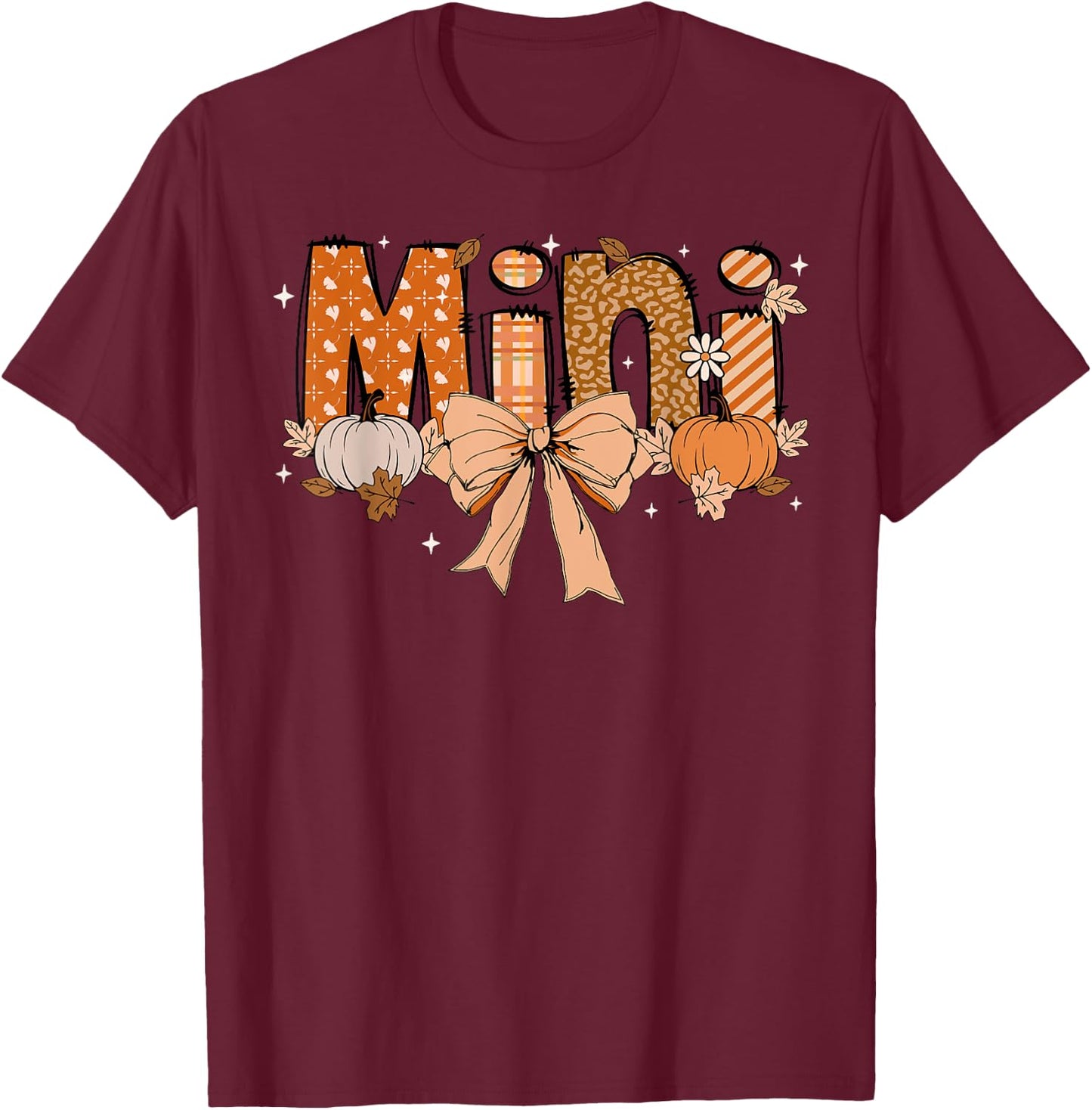 Mini Pumpkin Fall Coquette Bow Thanksgiving Mom Women T-Shirt - T-Shirt | Maroon