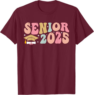 Retro Groovy Senior 2025 High School Graduate Class of 2025 T-Shirt - T-Shirt | Maroon