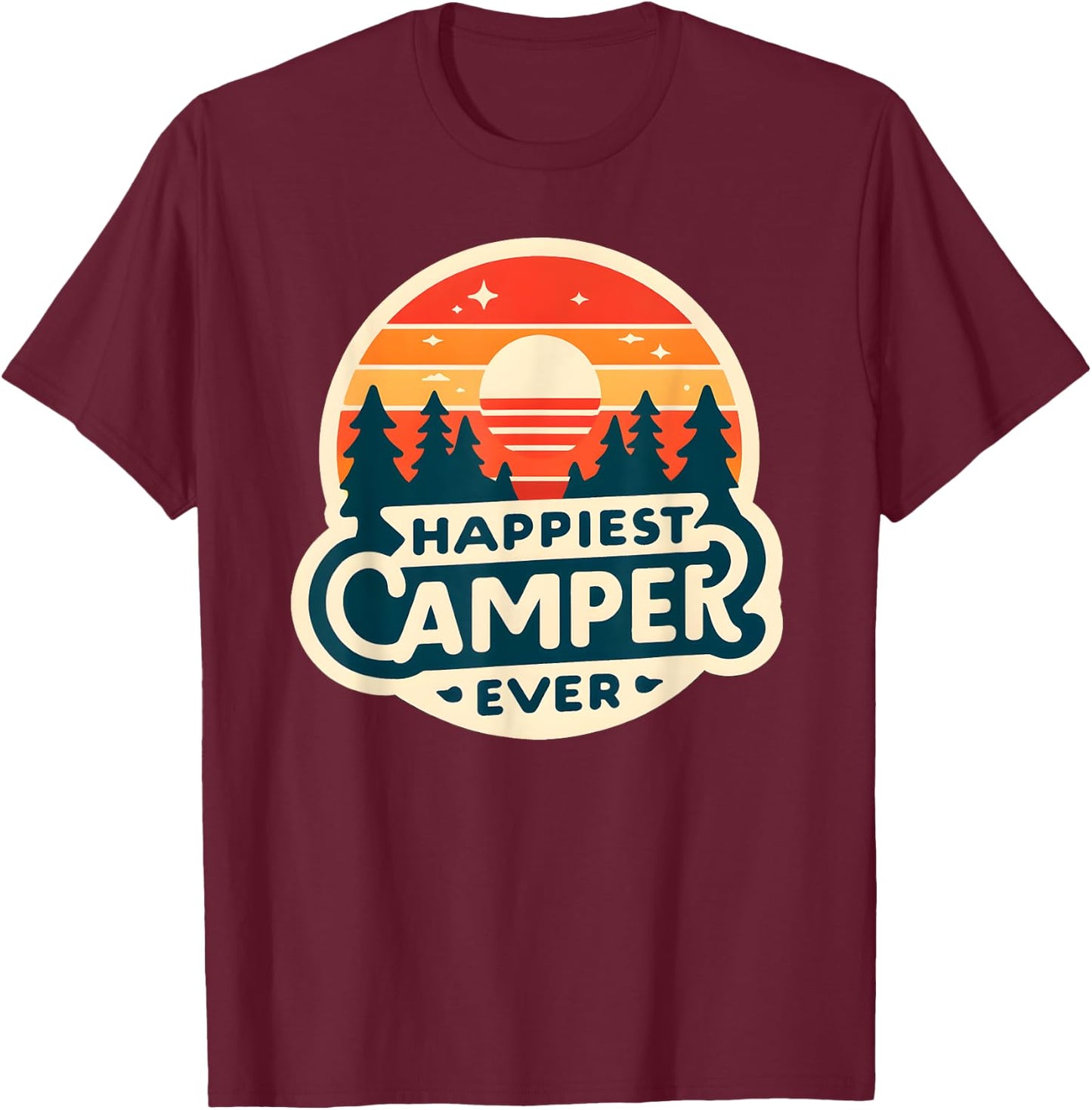 Happiest Camper Ever Vintage Sunset T-Shirt - T-Shirt | Maroon