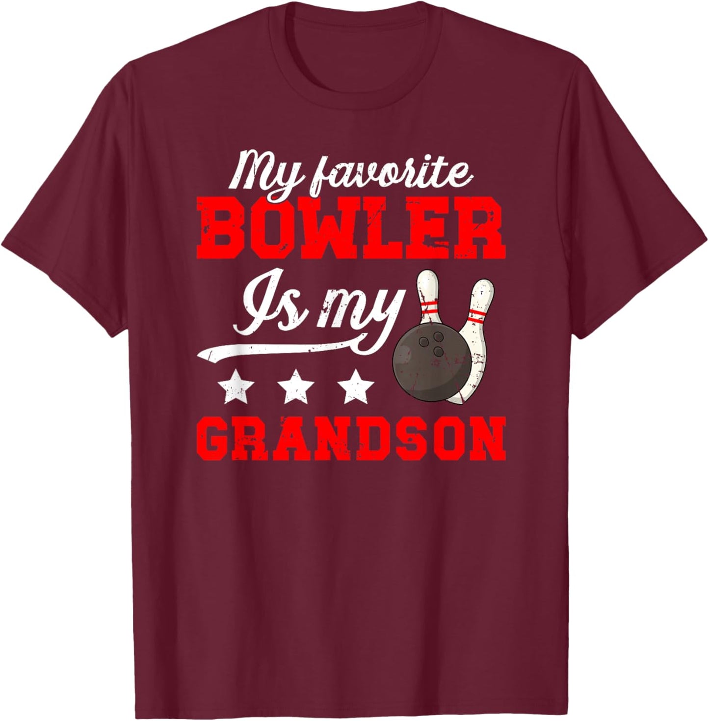 My Grandson Bowling Grandpa Of A Bowler Grandfather T-Shirt - T-Shirt | Maroon