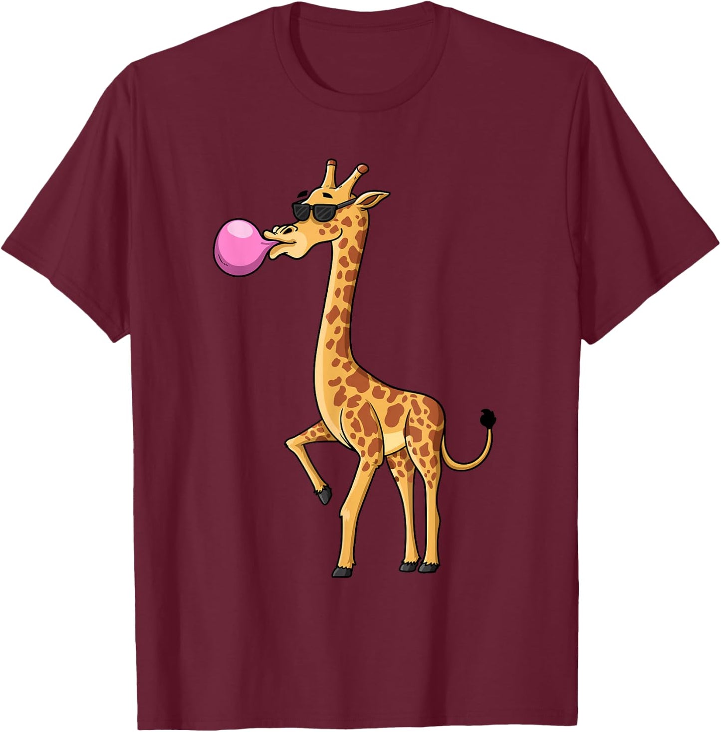 Funny Blowing Bubble Gum Giraffe Animal Lover Chewing Candy T-Shirt - T-Shirt | Maroon