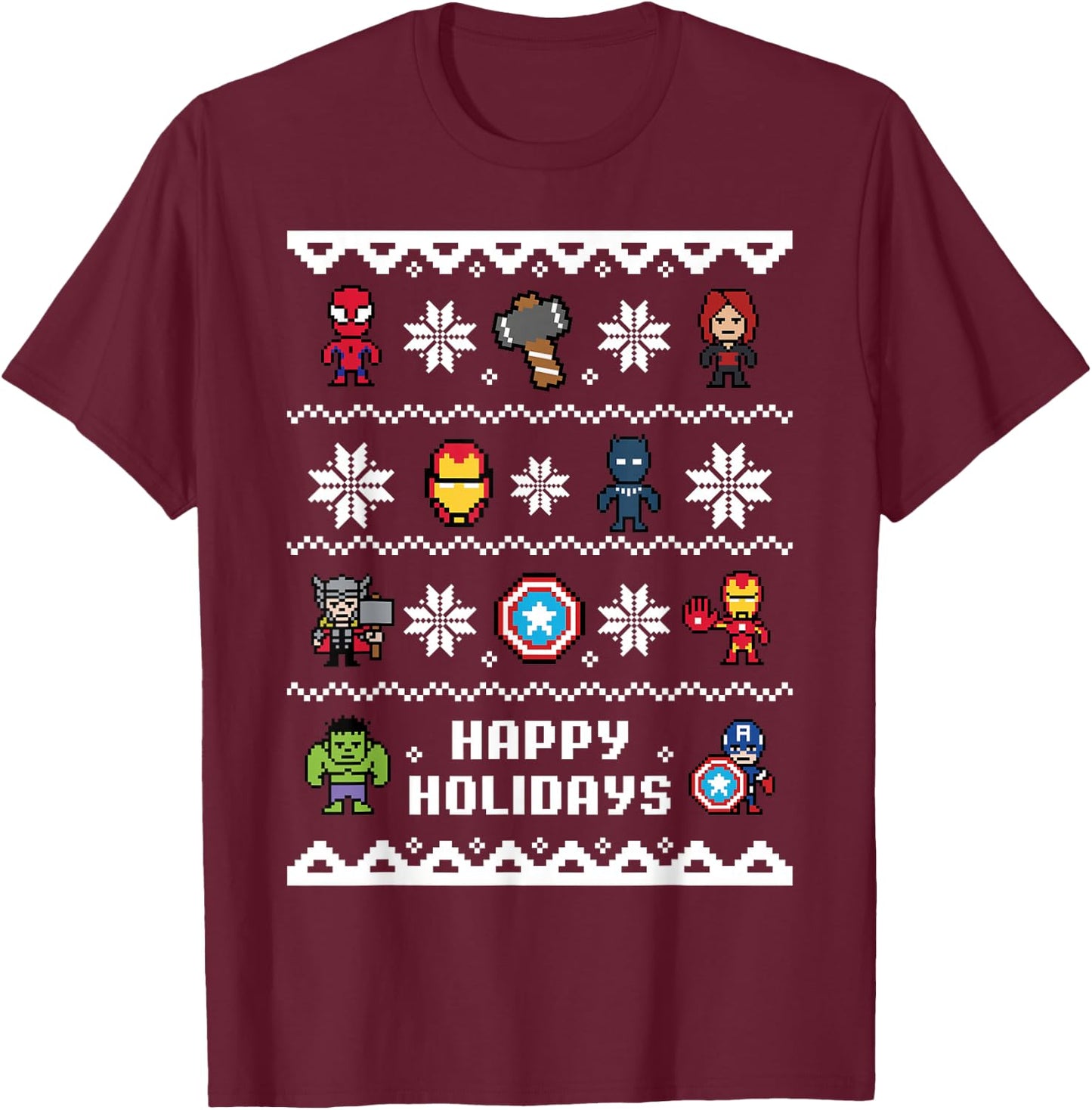 Marvel Avengers Christmas Sweater Happy Holidays T-Shirt - T-Shirt | Maroon