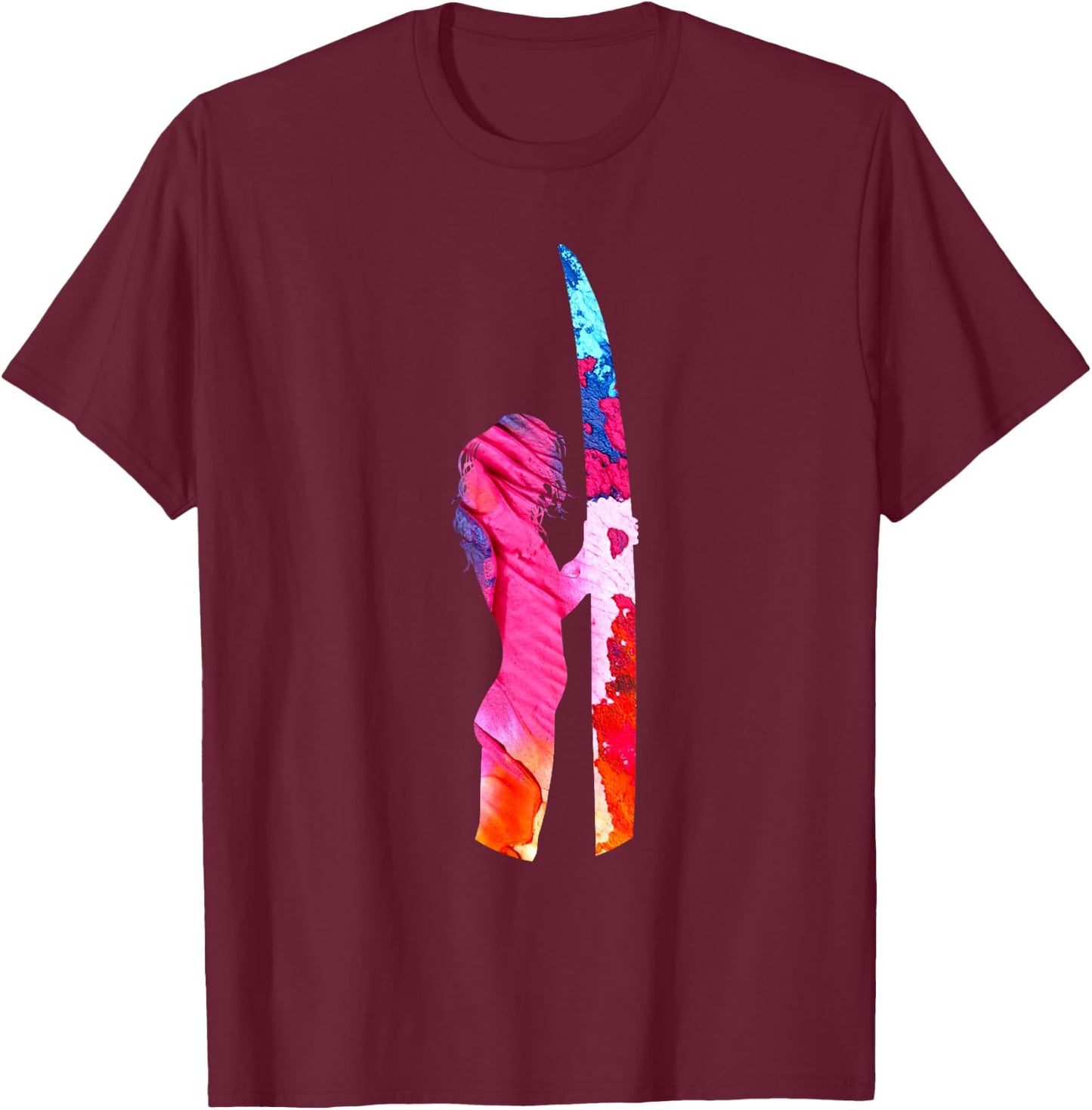 Surf Girl Pastel Watercolor Cute Surfing Female Surfer T-Shirt - T-Shirt | Maroon