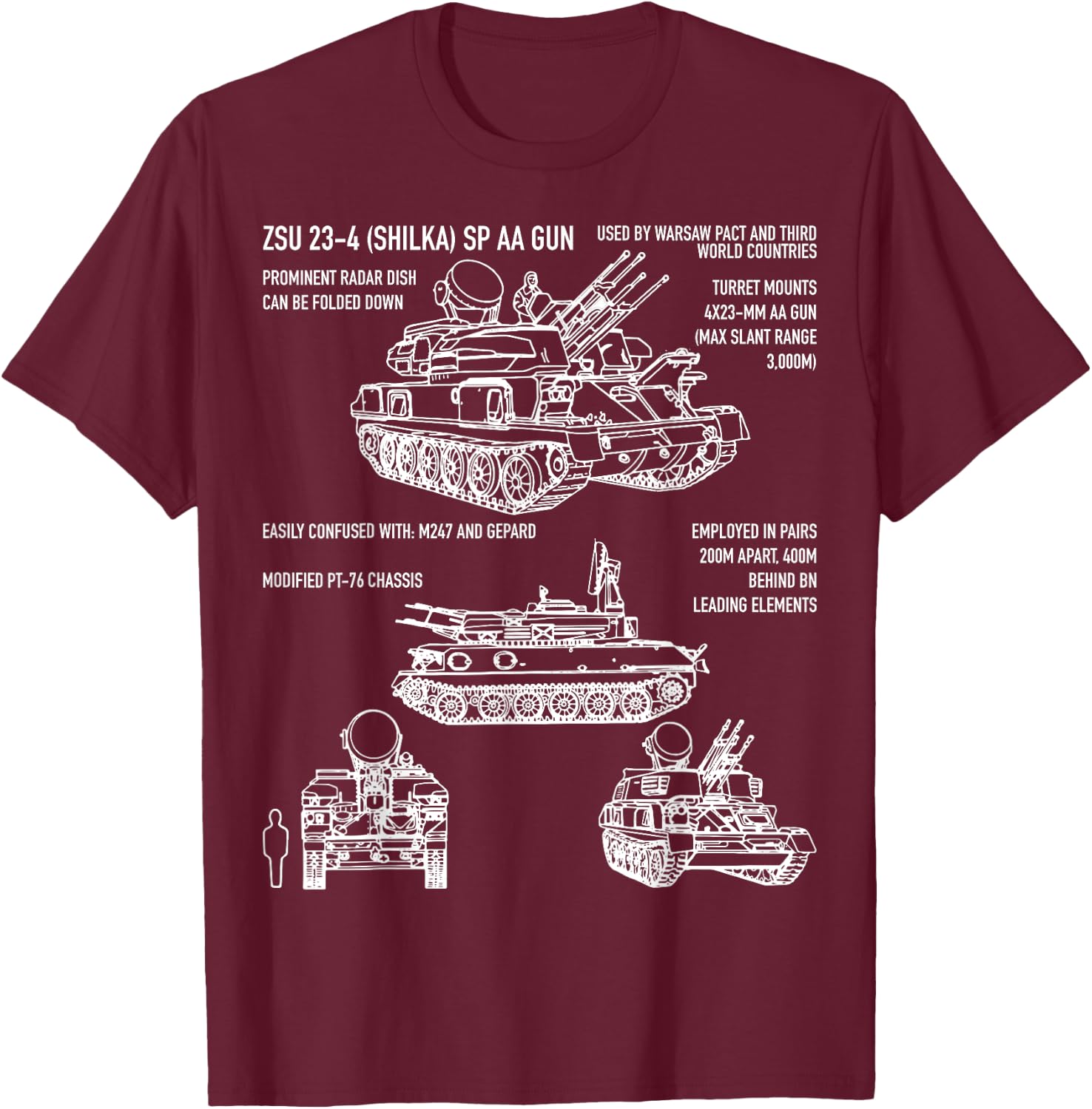 ZSU 23 Shilka Russian Anti-Flight Gift T-Shirt - T-Shirt | Maroon