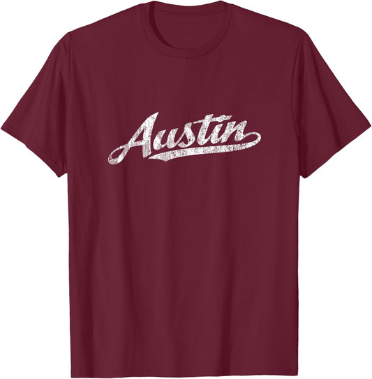 Austin Texas TX Vintage Sports Script Retro Gift T-Shirt - T-Shirt | Maroon