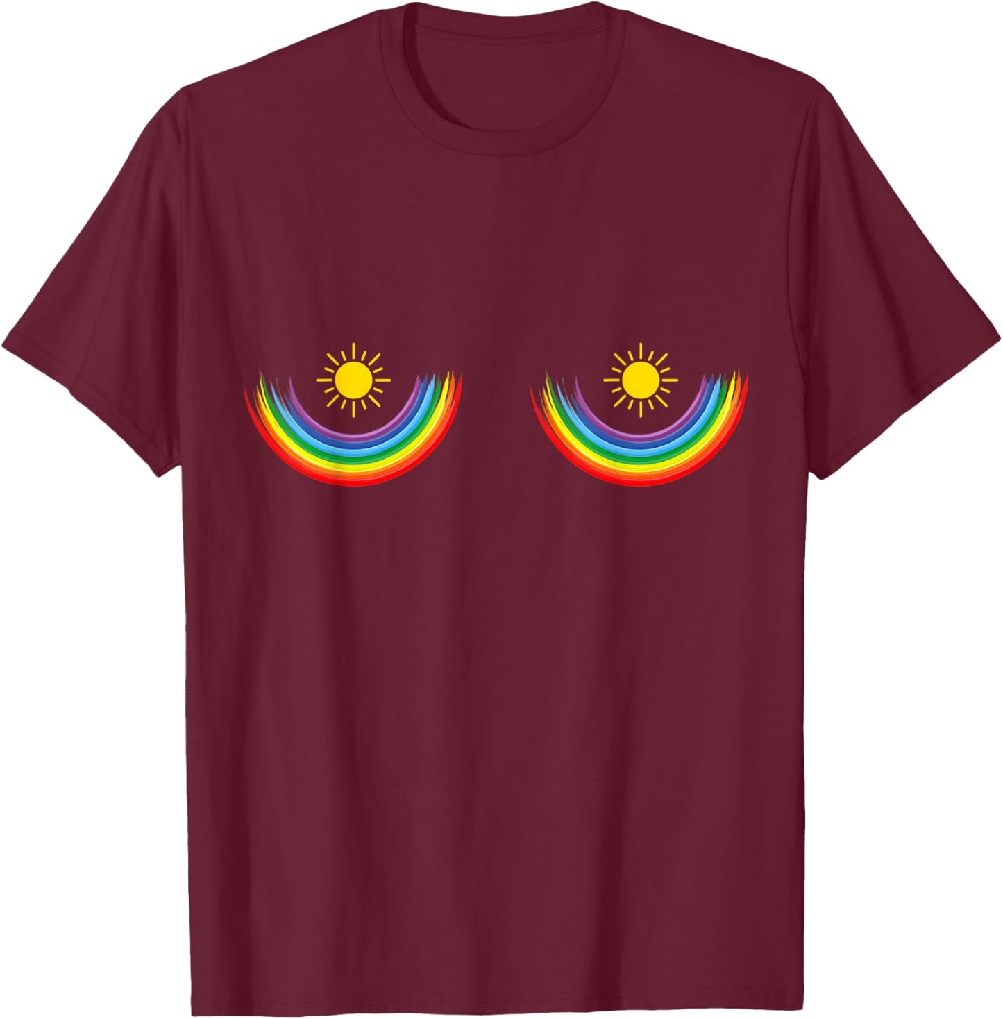 Rainbow Bra T Shirt Sun Boobs Multipurpose Celebrations T-Shirt - T-Shirt | Maroon