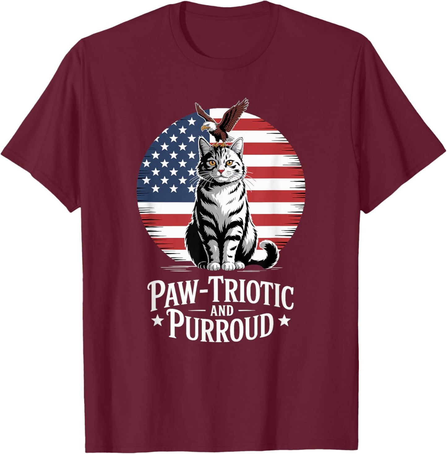 Paw-Triotic Cat and Eagle American Pride Men Women Kids T-Shirt - T-Shirt | Maroon