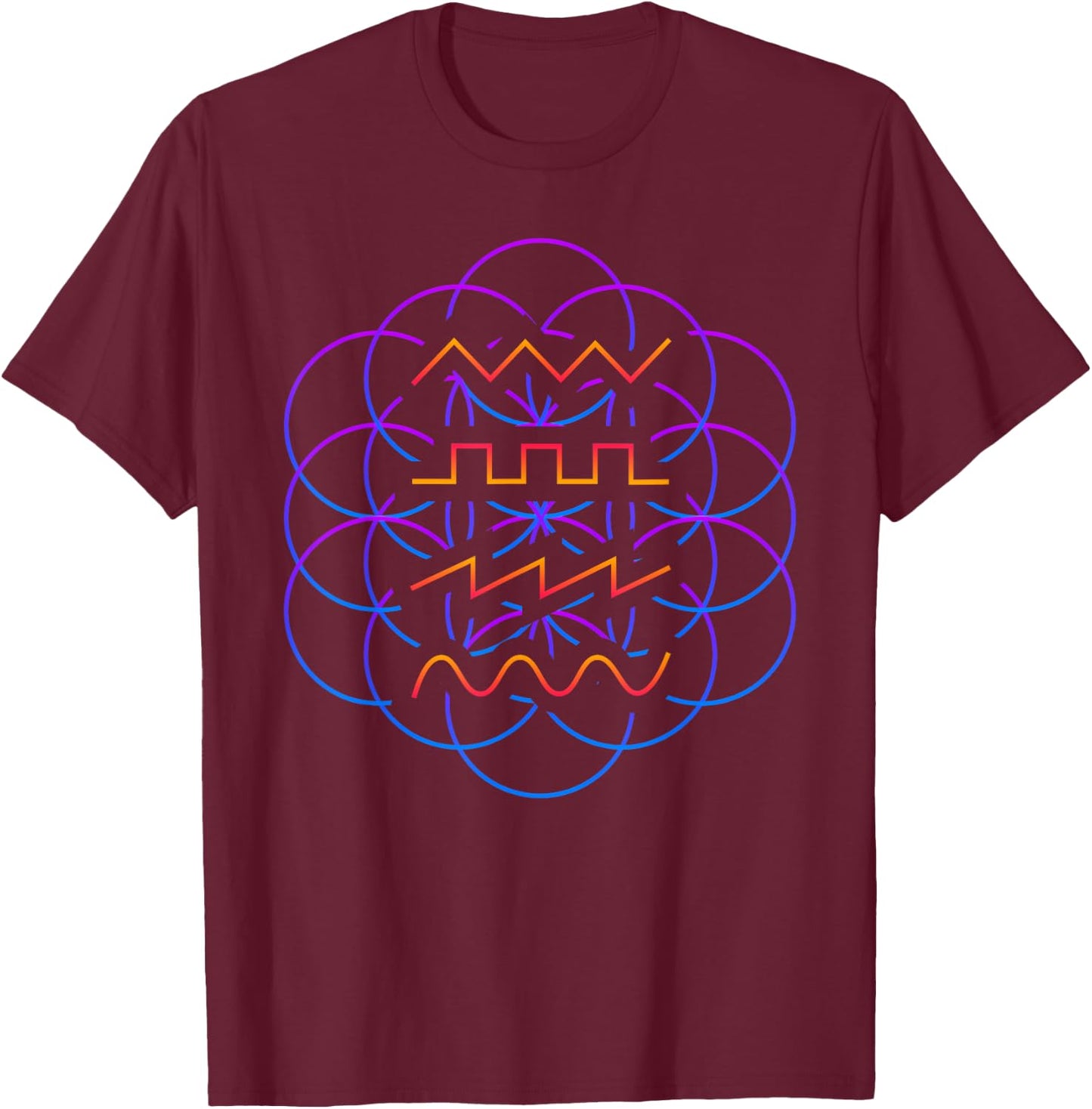 Psychedelic Audio Waveform Synthesizer T-Shirt - T-Shirt | Maroon