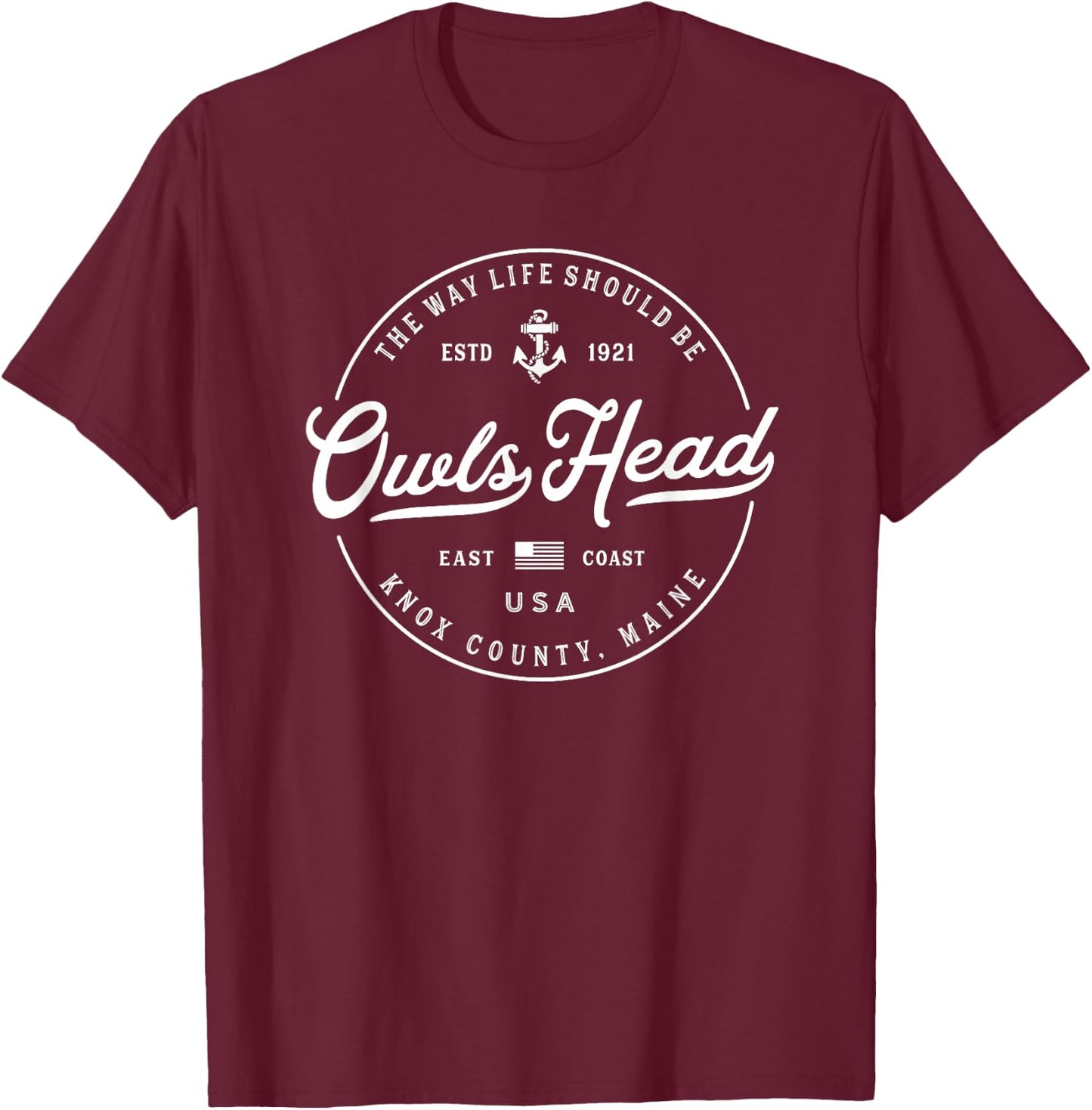 NAUTICAL Anchor Owls Head Maine Travel Vacation T-Shirt - T-Shirt | Maroon