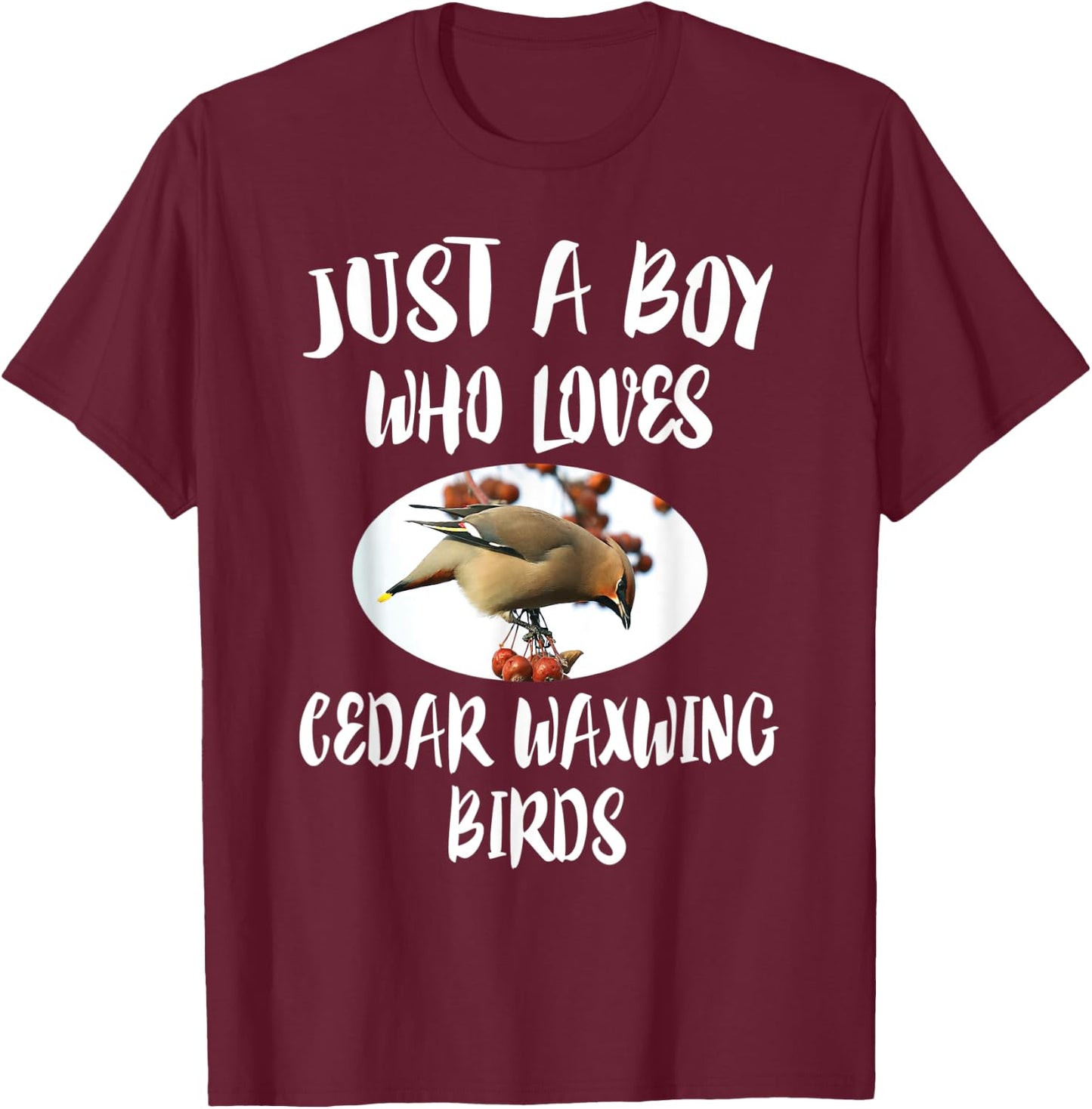 Just A Boy Who Loves Cedar Waxwing Birds Gift T-Shirt - T-Shirt | Maroon