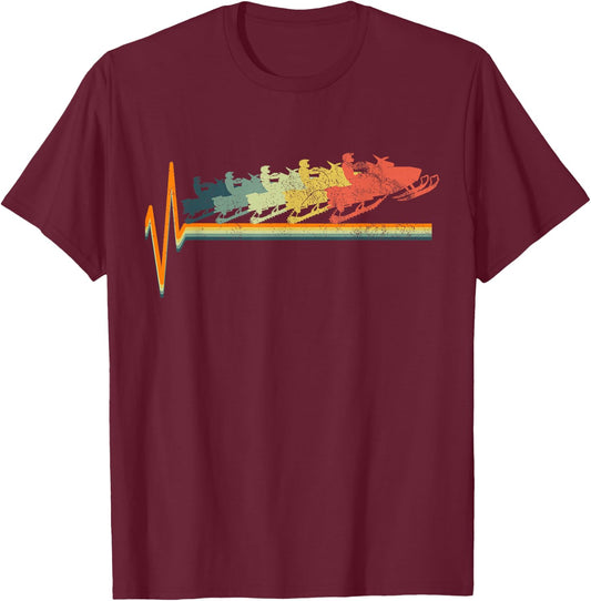Snowmobile Retro Heartbeat Vintage Love Gift T-Shirt - T-Shirt | Maroon