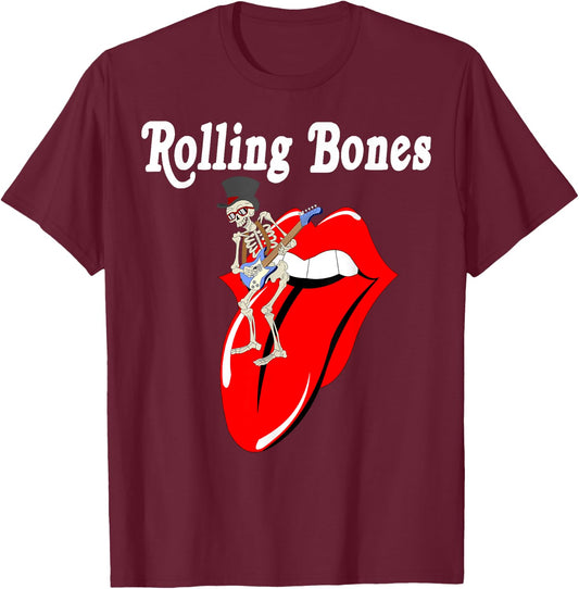Rolling Bones Skeleton Playing Guitar Classic Rock Fan T-Shirt - T-Shirt | Maroon