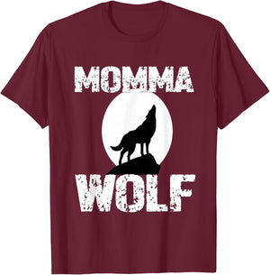 Momma Wolf Shirt Matching Family Tribe Wolves Moon Mom Mum T-Shirt - T-Shirt | Maroon