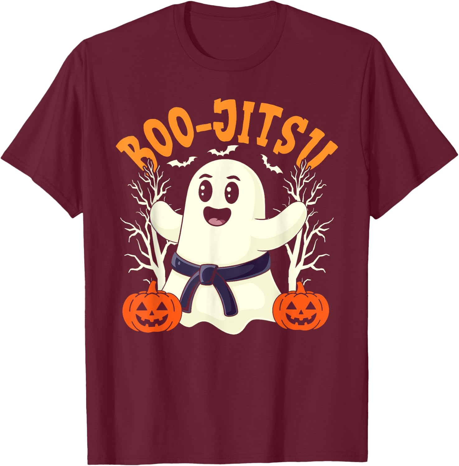 Boo-Jitsu Halloween Spooky Ghost Brazilian Jiu-JItsu BJJ T-Shirt - T-Shirt | Maroon