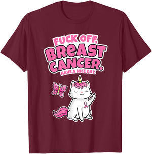 Fuck Off Breast Cancer Unicorn-Cat Butterfly Funny Quote Women T-Shirt - T-Shirt | Maroon