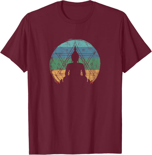 Retro Buddha Buddhist Yoga Spiritual Meditation Zen T-Shirt - T-Shirt | Maroon
