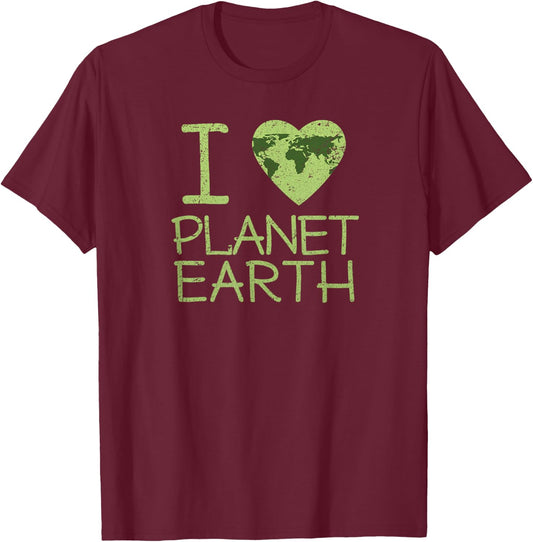 I Love Heart Planet Earth Globe T Shirt T-Shirt - T-Shirt | Maroon