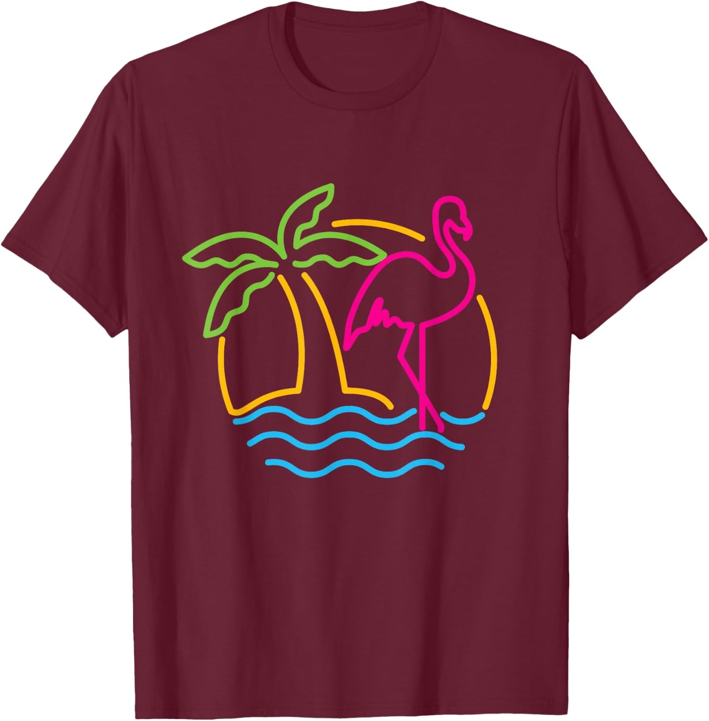 80s Vintage Miami Retro Neon Pink Flamingo T-Shirt - T-Shirt | Maroon