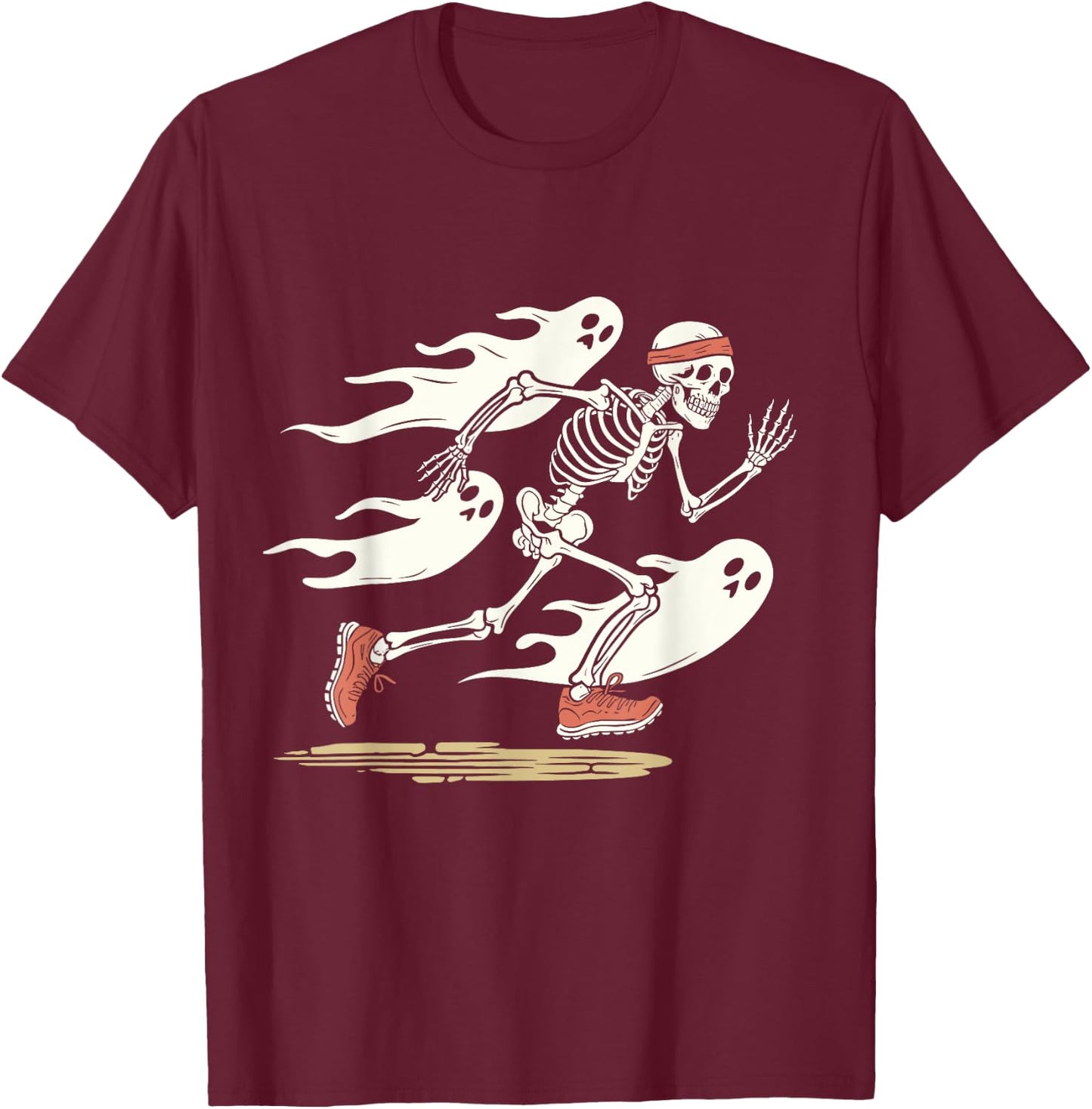 Funny Skeleton Running Lovers Spooky Halloween Runner Ghosts T-Shirt - T-Shirt | Maroon