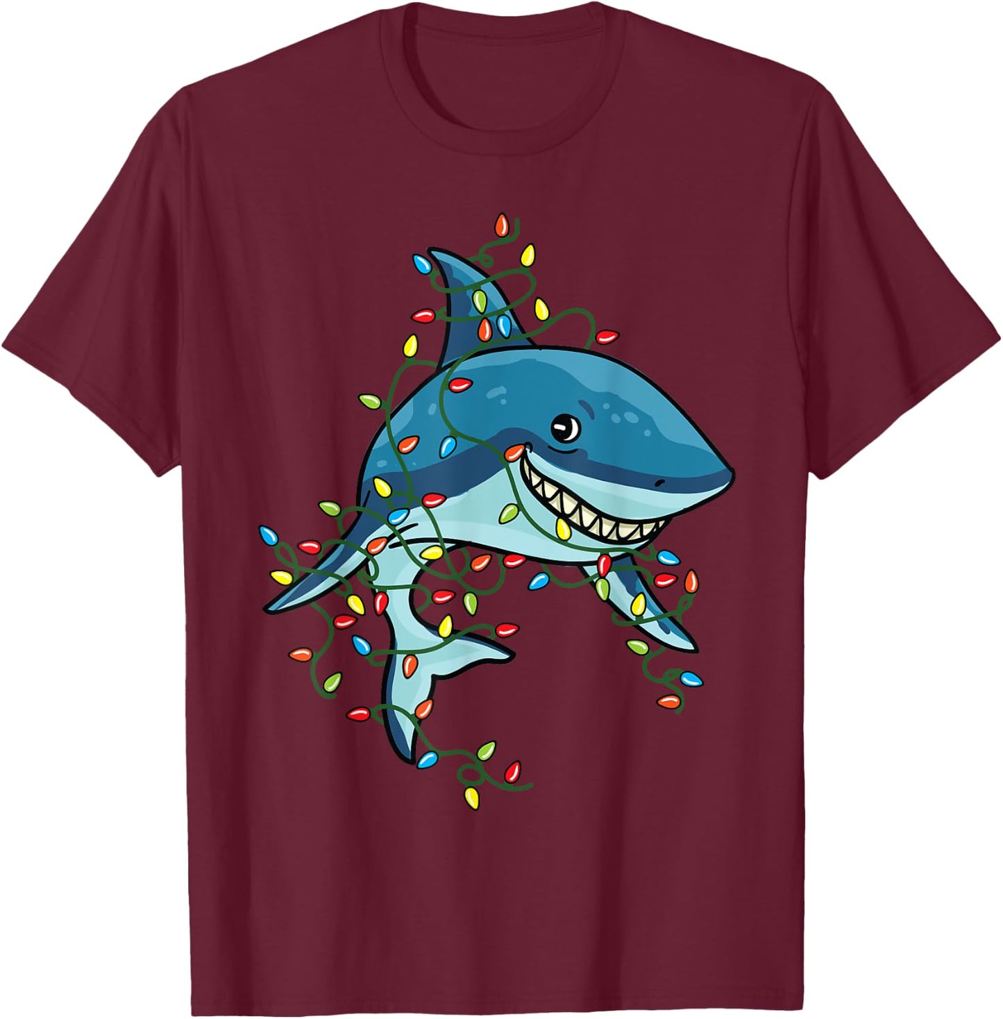 Shark Tangled Up in Christmas Lights Santa Gift T-Shirt - T-Shirt | Maroon
