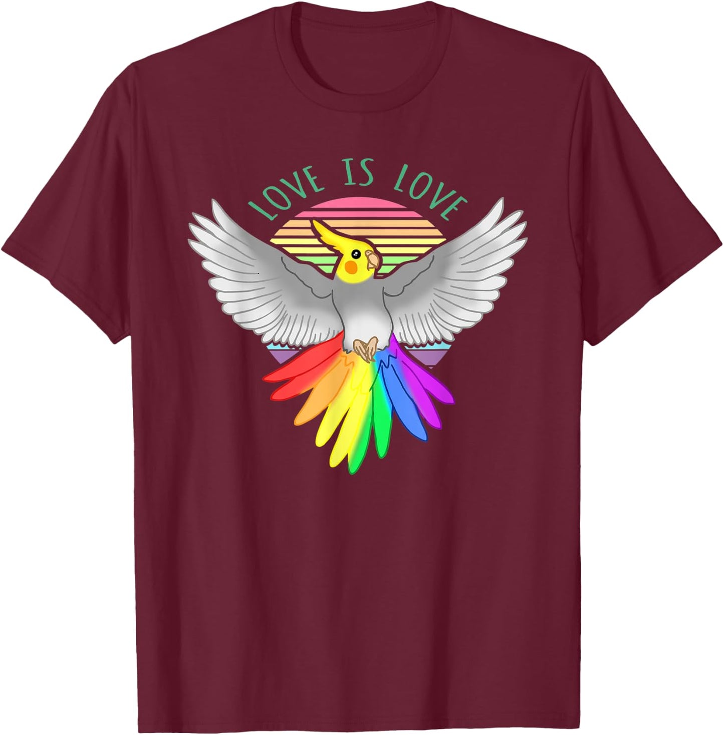 Love is Love Birb Parrot Pet Pride Month Rainbow Cockatiel T-Shirt - T-Shirt | Maroon