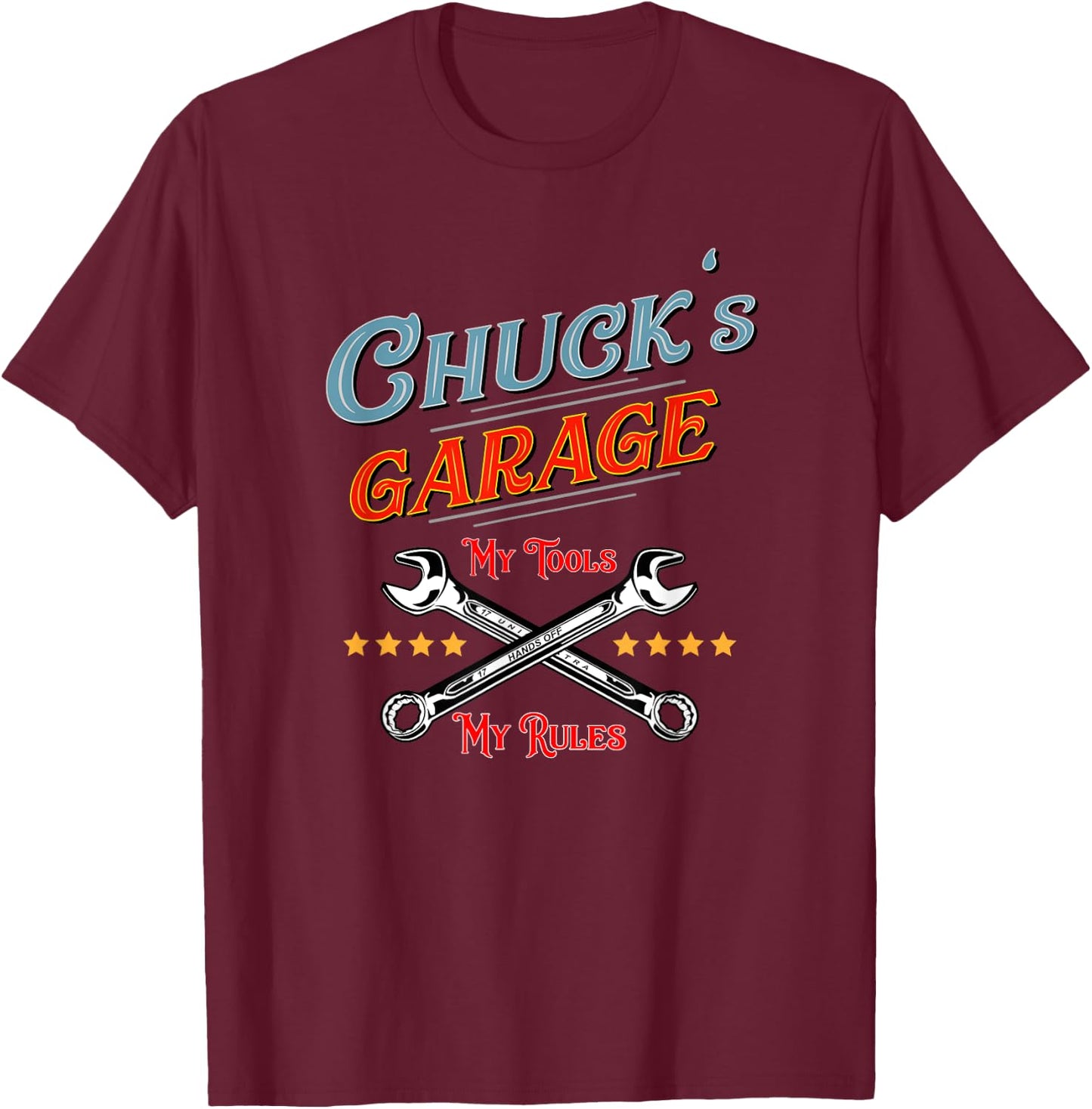 Chuck's Garage funny design T-Shirt - T-Shirt | Maroon