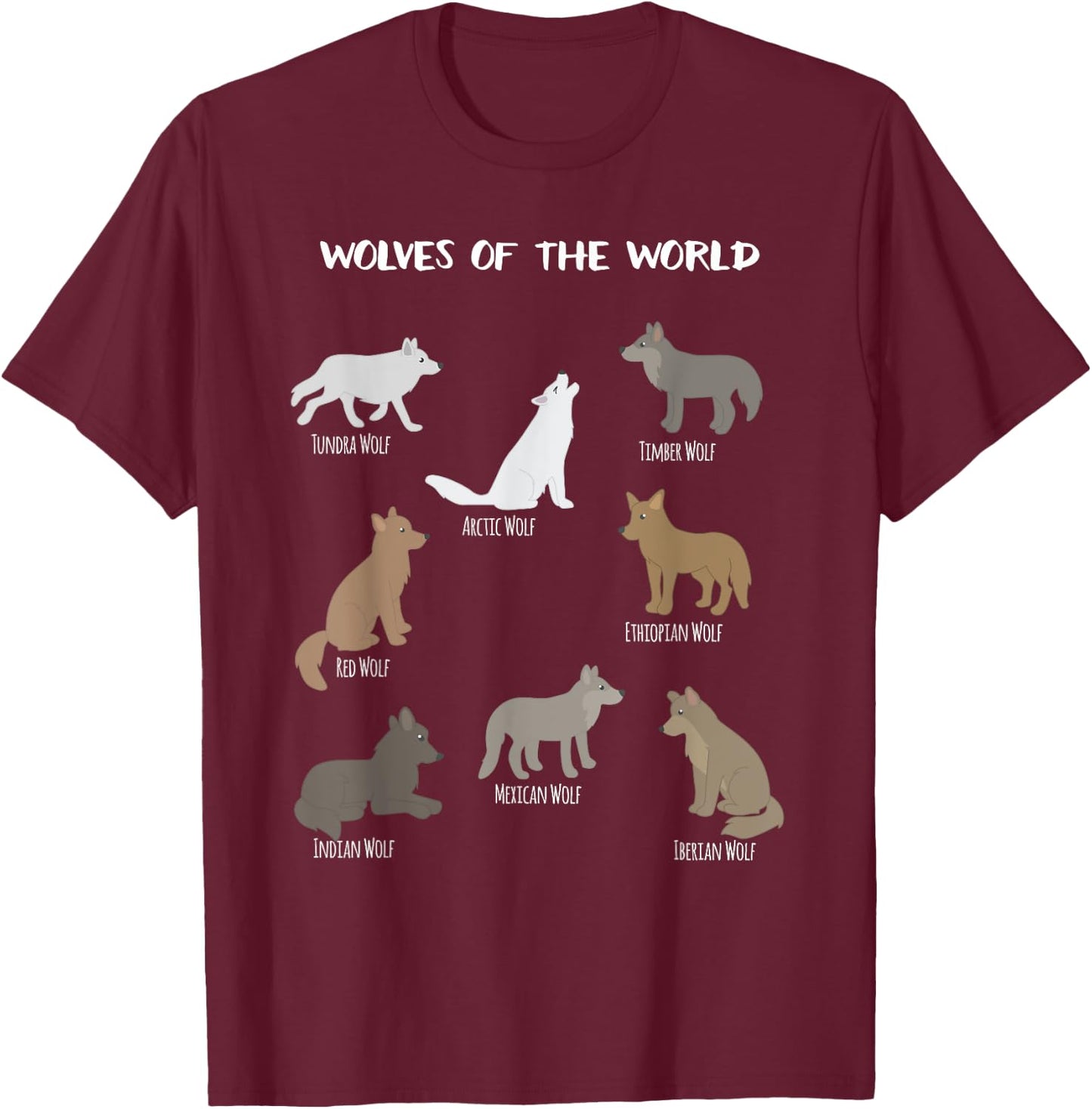 Wolves Of The World Educational Wolf Gift T-Shirt - T-Shirt | Maroon