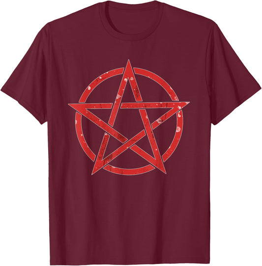 Red Pentagram - Wiccan / Pagan Symbol or Music Lover Gift T-Shirt - T-Shirt | Maroon