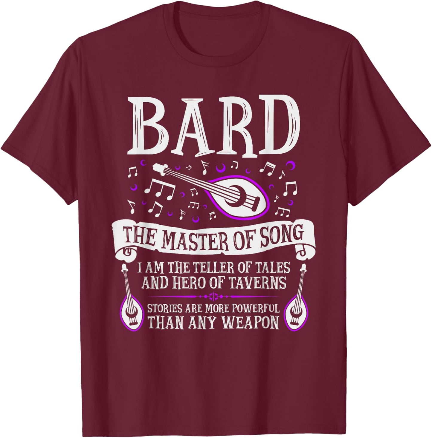 The Bard - Fantasy, RPG, Tabletop RPG, TTRPG, D20 T-Shirt - T-Shirt | Maroon