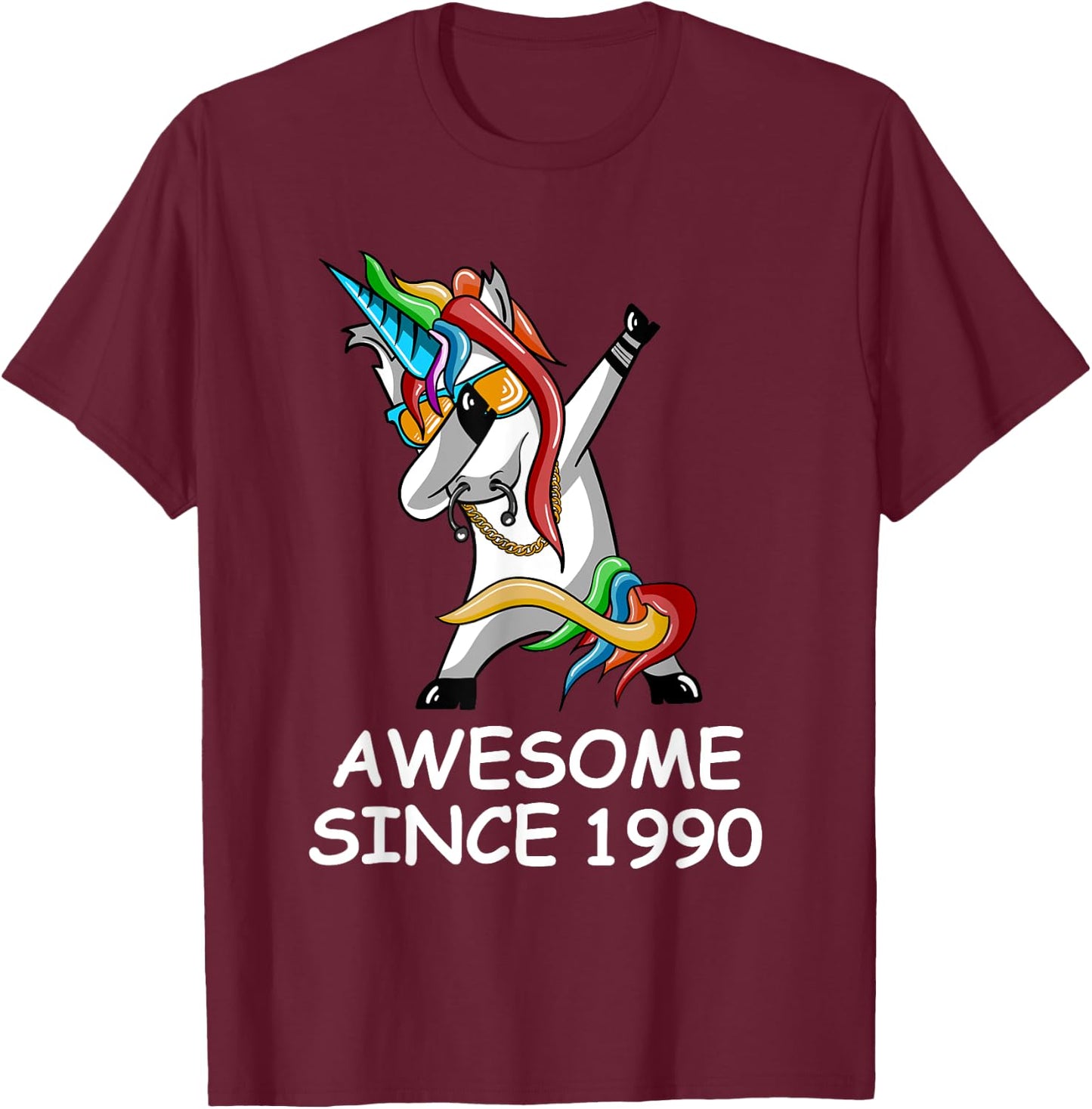 Dabbing Unicorn Awesome Since 1990 Birthday T-Shirt - T-Shirt | Maroon