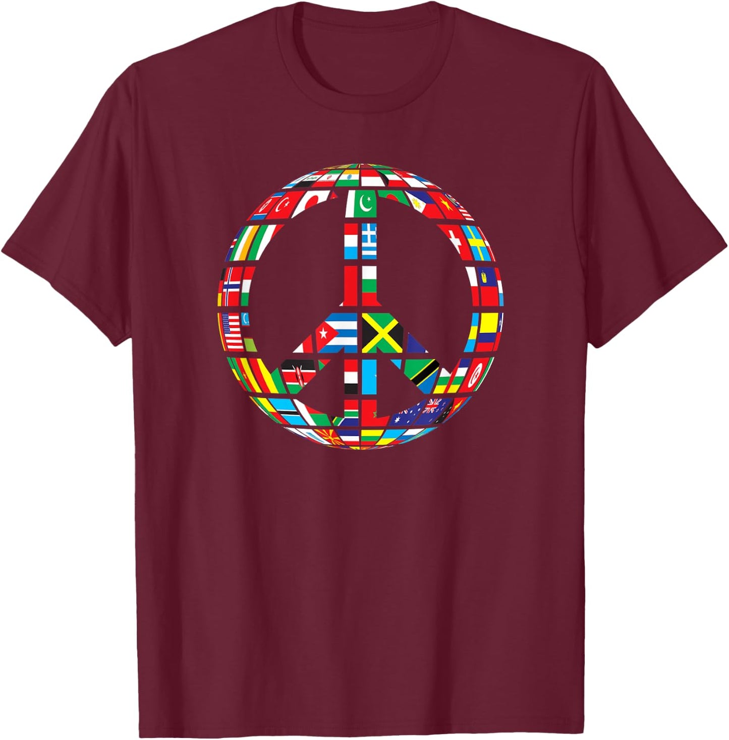 International Flag Peace Sign | Multi Cultural T-Shirt - T-Shirt | Maroon
