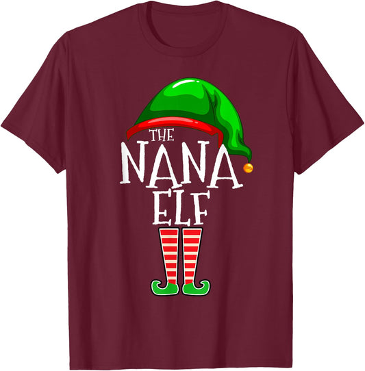 The Nana Elf Family Matching Group Christmas Grandma T-Shirt - T-Shirt | Maroon
