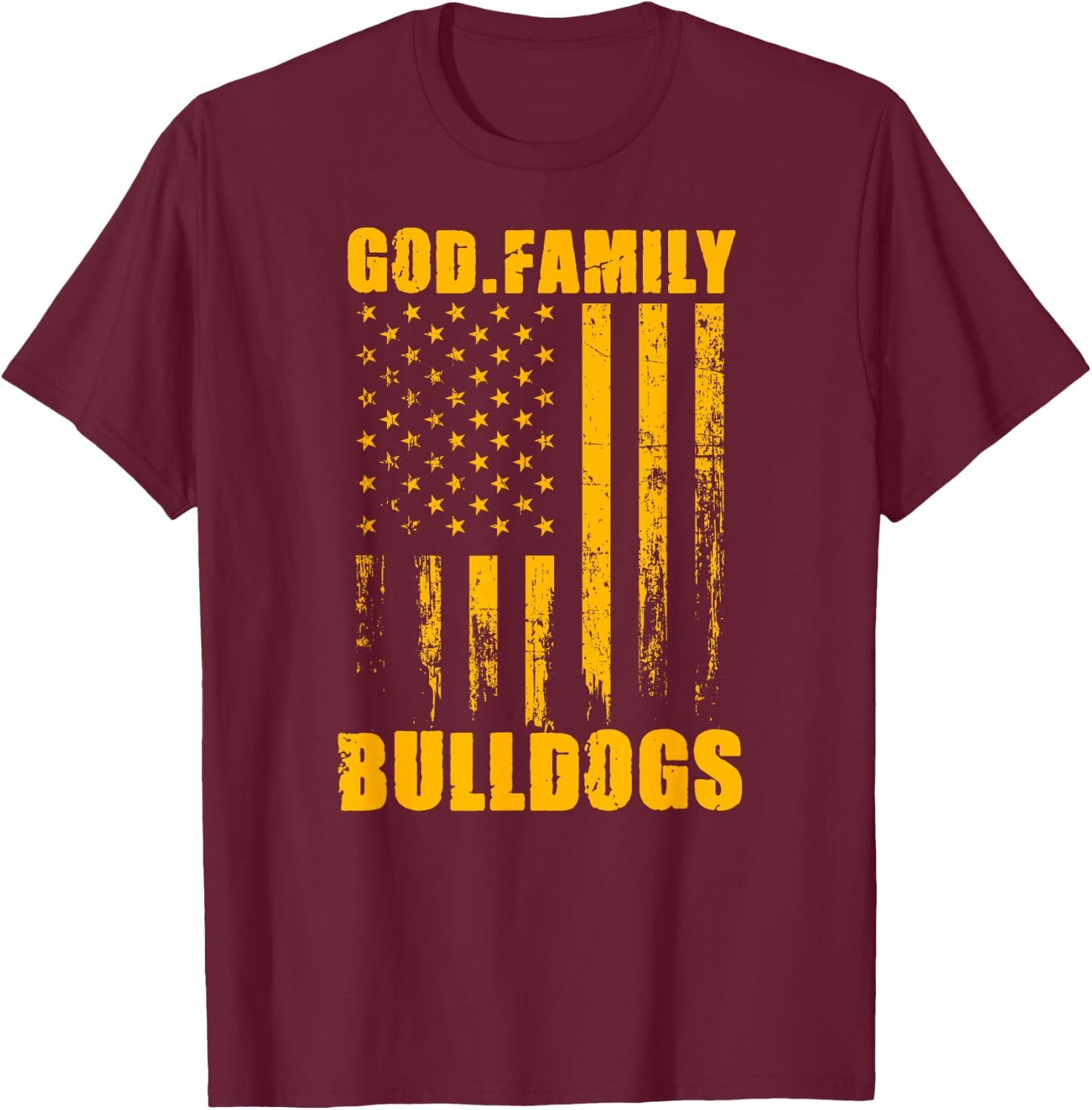 Wauconda Bulldogs God. Family. Vintage USA Flag T-Shirt - T-Shirt | Maroon