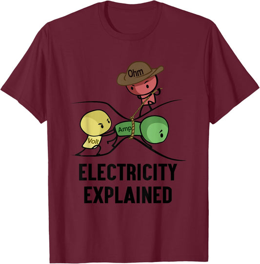 Electricity Explained Physics Nerd Gift I Teacher School T-Shirt - T-Shirt | Maroon
