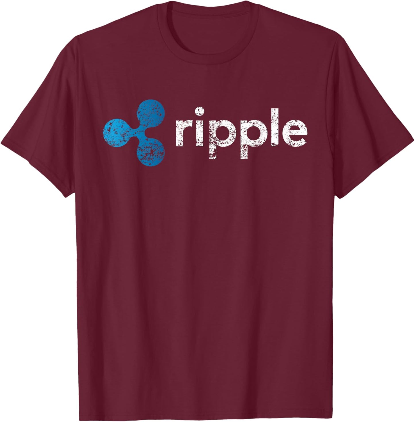 Ripple To-The-Moon! Rocket Graphic XRP Crypto -Adults Black Small Modern Short Sleeve Cotton Blend T-Shirt - T-Shirt | Maroon
