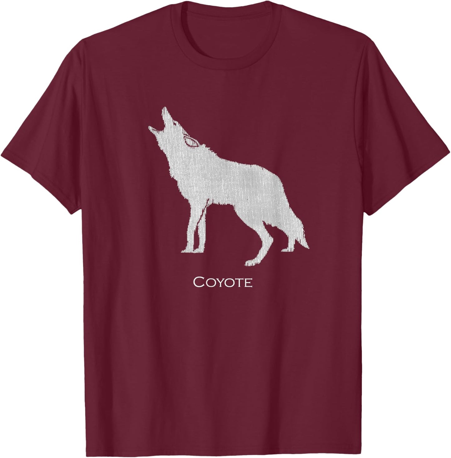 Howling Coyote Drawing Silhouette Style T-Shirt - T-Shirt | Maroon