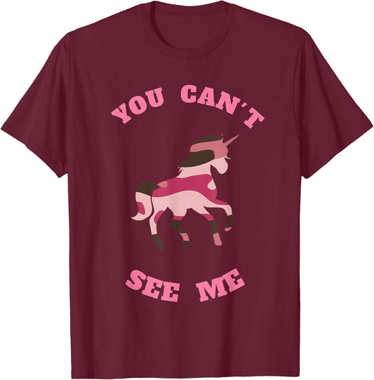 You Can't See Me Unicorn in Pink Camouflage T-Shirt - T-Shirt | Maroon