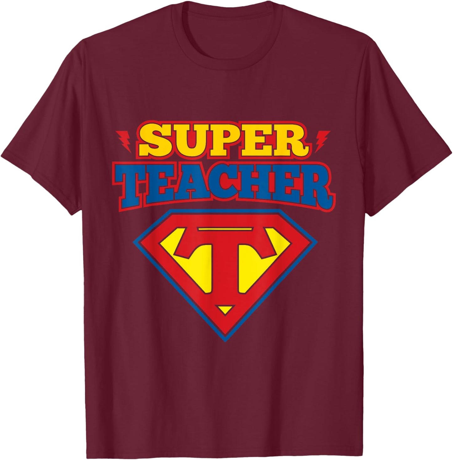 Superteacher Superhero Funny Teacher Gift Men Women Girls Kids T-Shirt - T-Shirt | Maroon