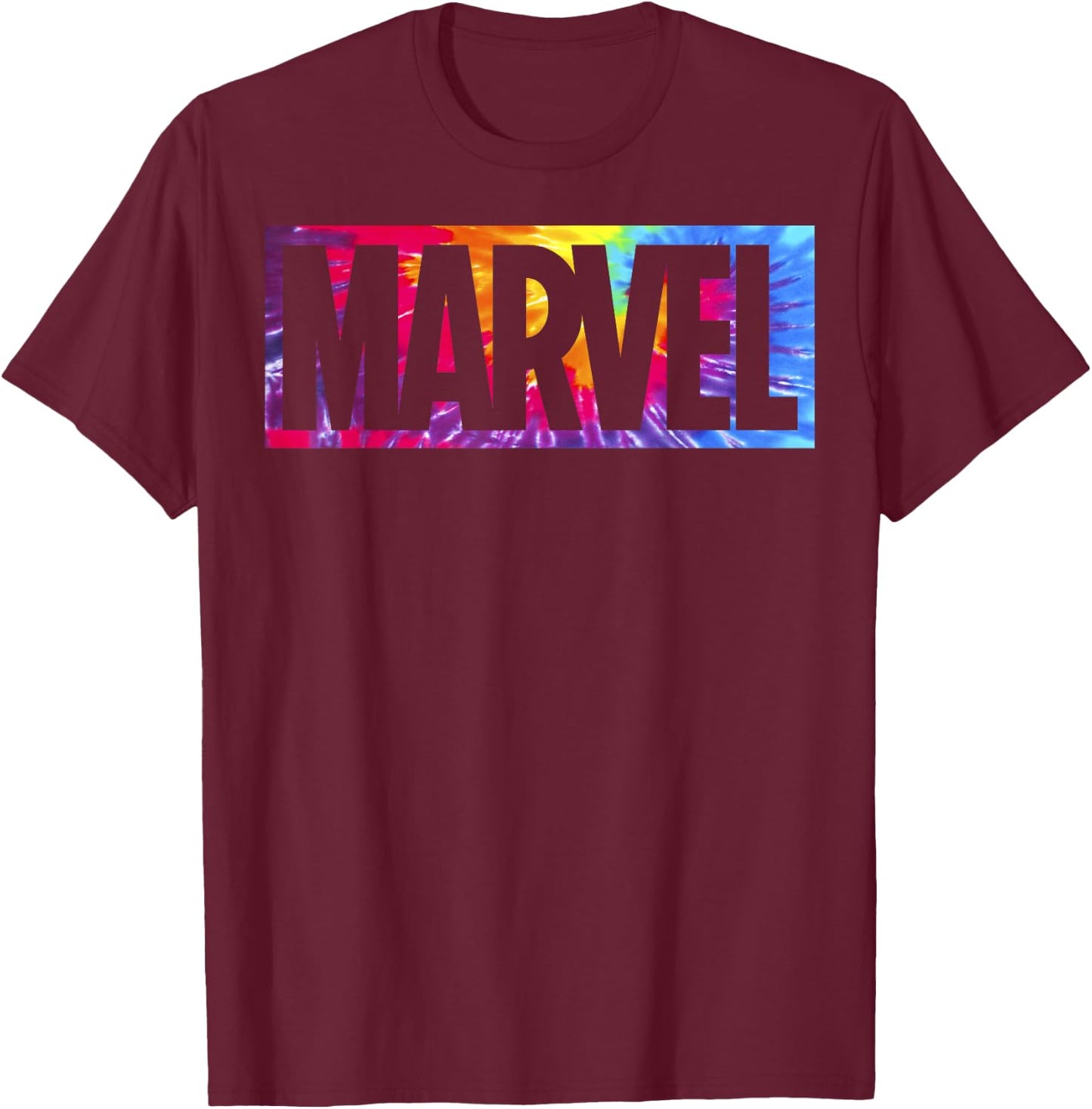 Marvel Tie Dye Box Logo Typographic T-Shirt - T-Shirt | Maroon