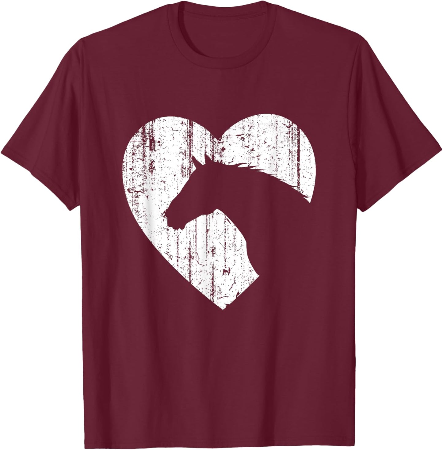Horse Heart Silhouette For Cowgirl Equestrian Graphic Print T-Shirt - T-Shirt | Maroon