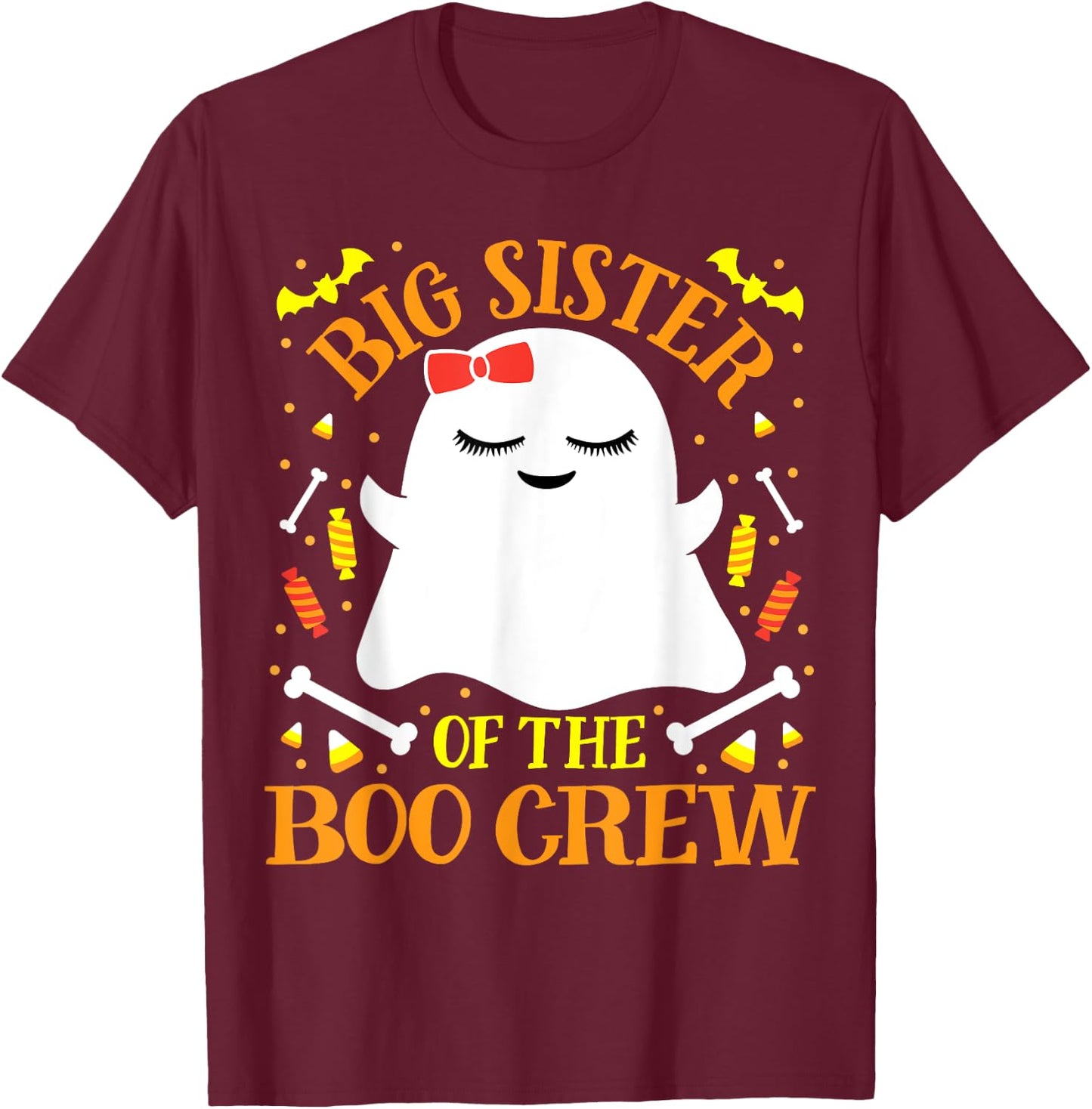 Big Sister Boo Crew Ghost Matching Family Girls Halloween T-Shirt - T-Shirt | Maroon