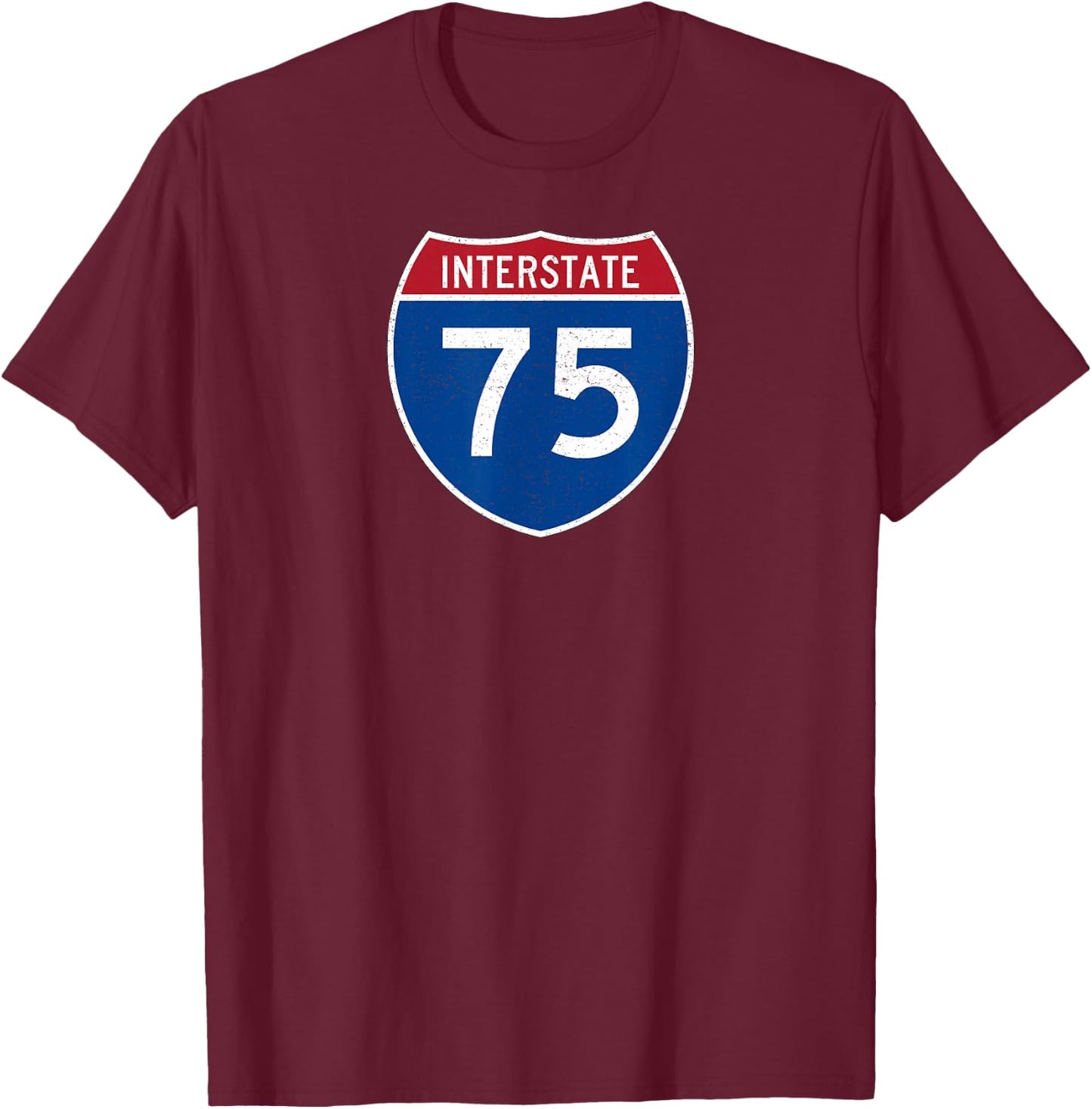 I-75 Interstate Road Trip 75th Birthday Vintage T-Shirt - T-Shirt | Maroon
