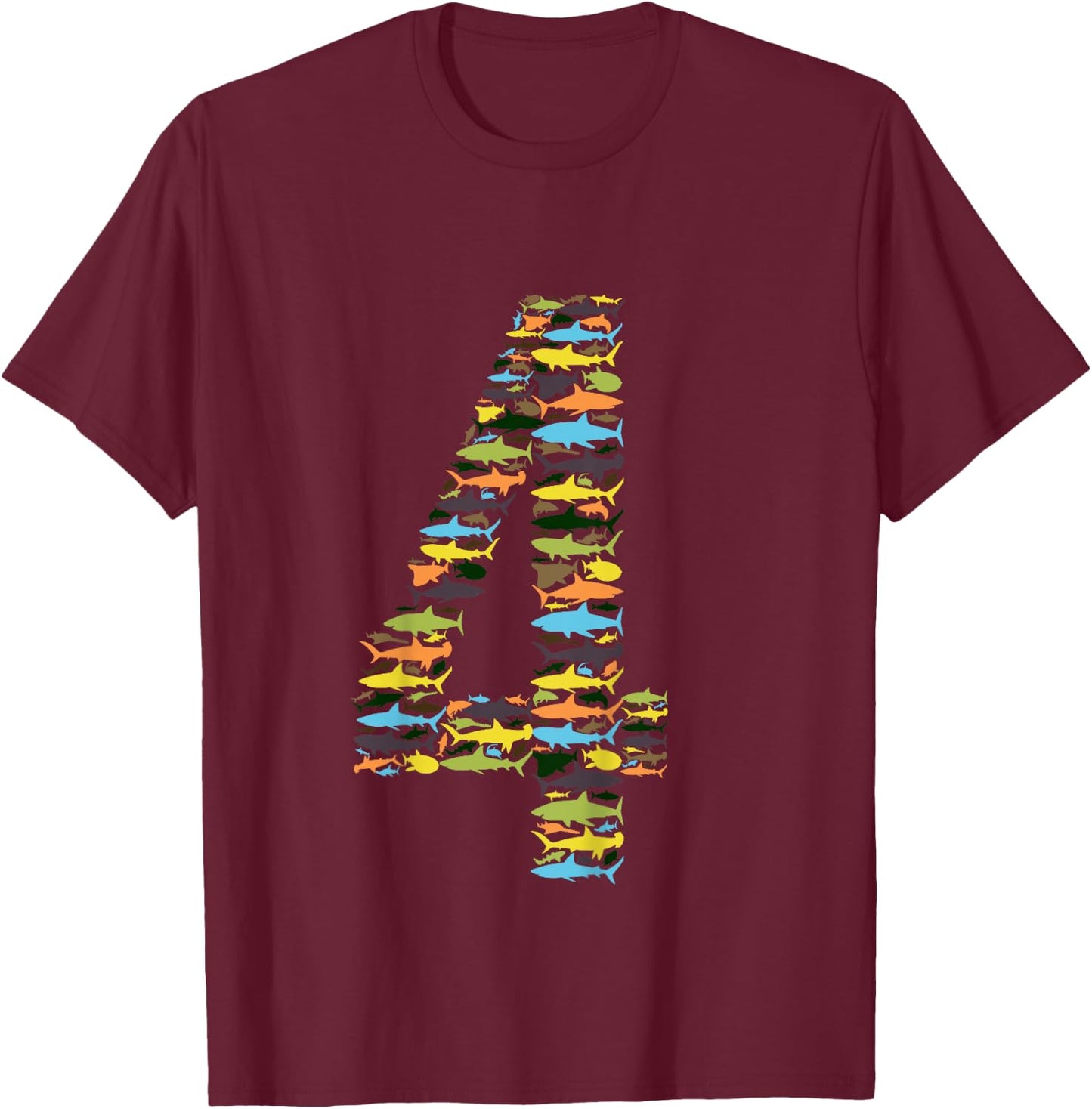 Types Of Sharks Birthday For 4 Year Old Boys & Girls T-Shirt - T-Shirt | Maroon