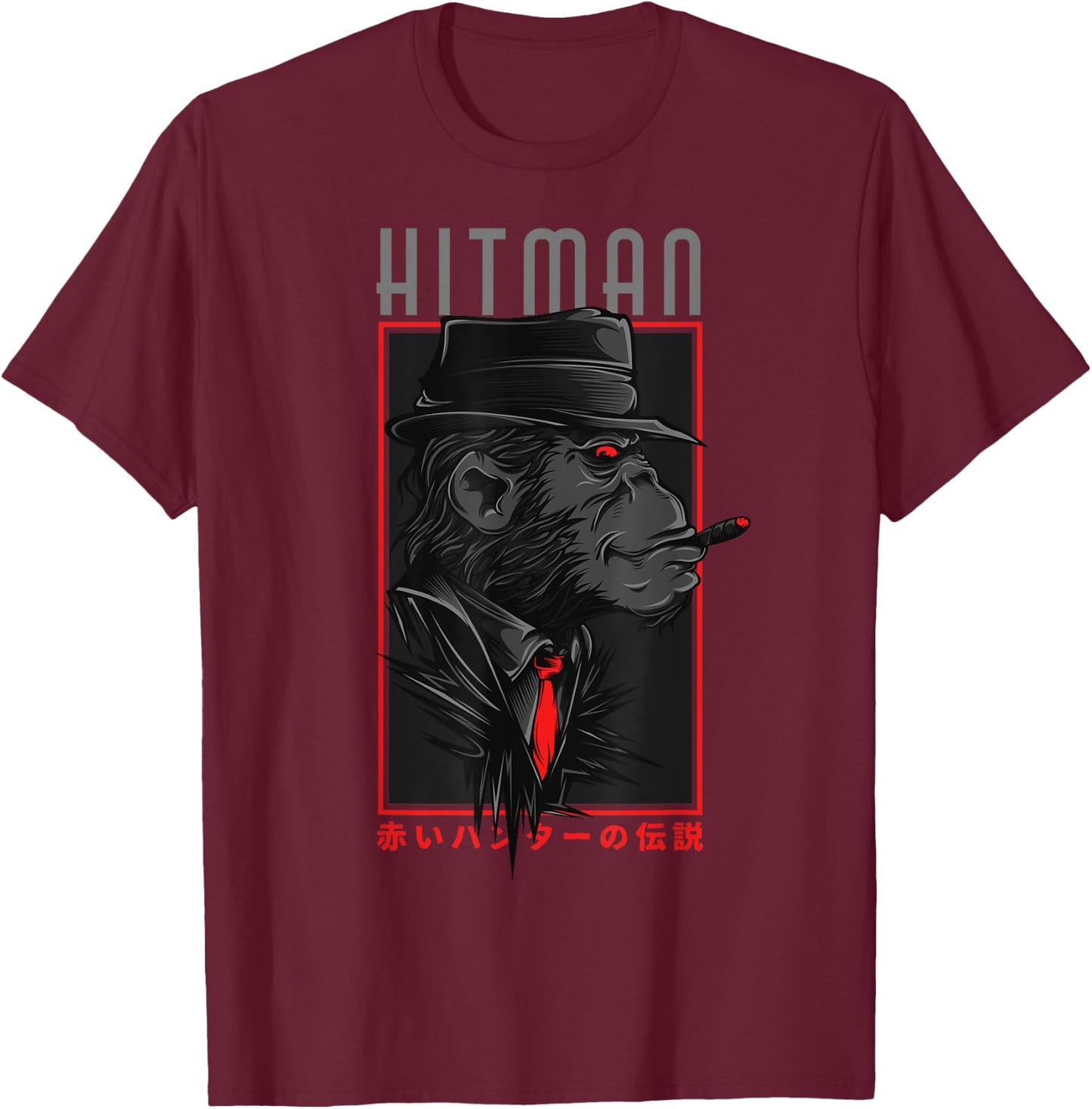 Japanese Gorilla Monkey Gang Gangsta Mafia Hitman Asian T-Shirt - T-Shirt | Maroon