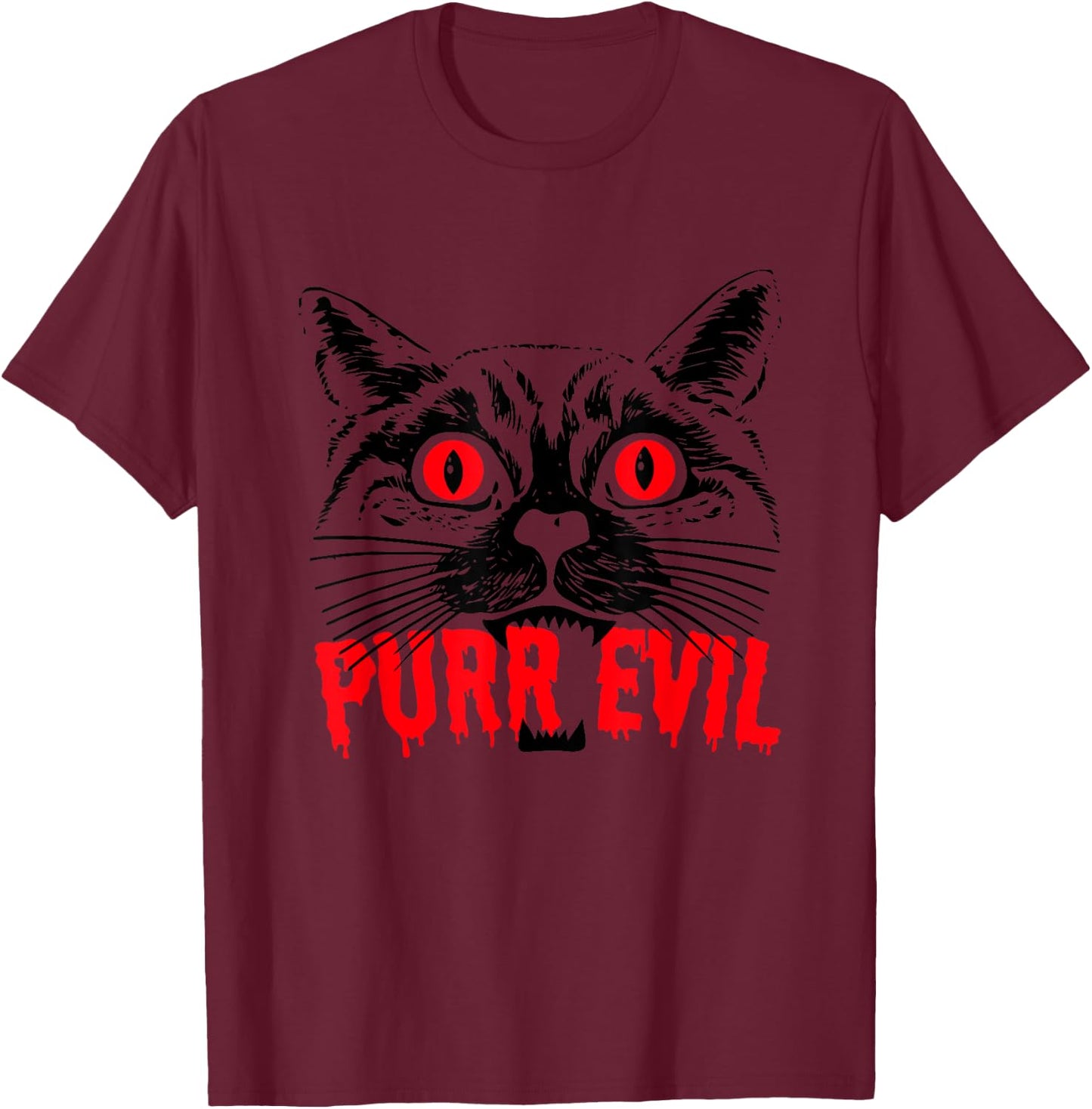 Purr Evil Satanic Cat Spooky design for Halloween T-Shirt - T-Shirt | Maroon