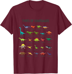 Types of Dinosaurs Dino Identification T-Shirt - T-Shirt | Maroon