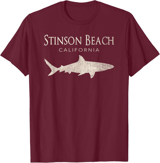 Retro Stinson Beach CA Shark Men Women Kids T-Shirt - T-Shirt | Maroon