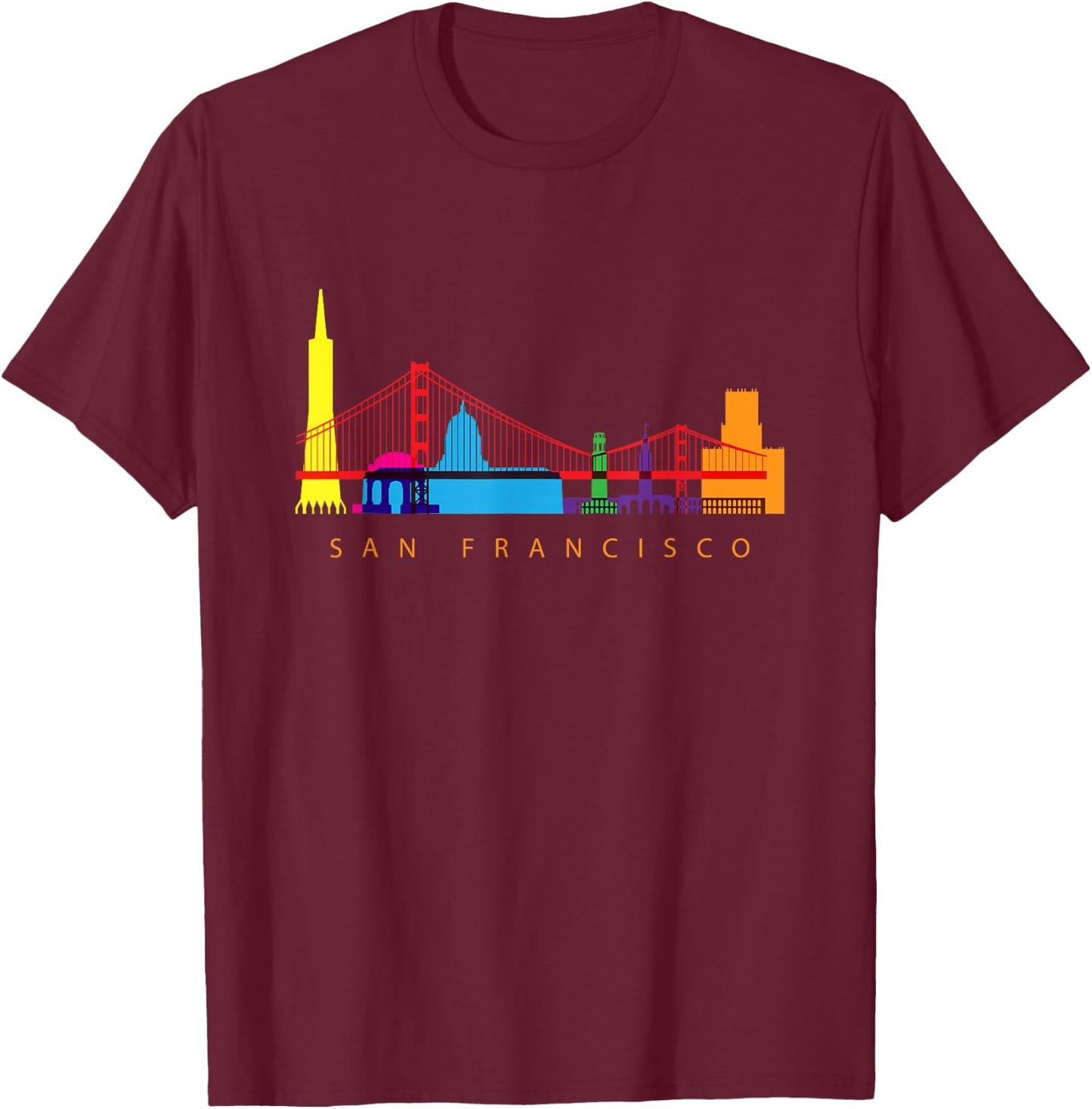San Francisco, California, USA Skyline Souvenir T-Shirt - T-Shirt | Maroon